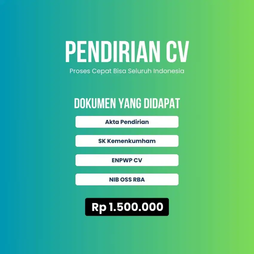 Pendirian CV / Pembuatan CV / Perubahan CV / Legalitas / NIB / OSS