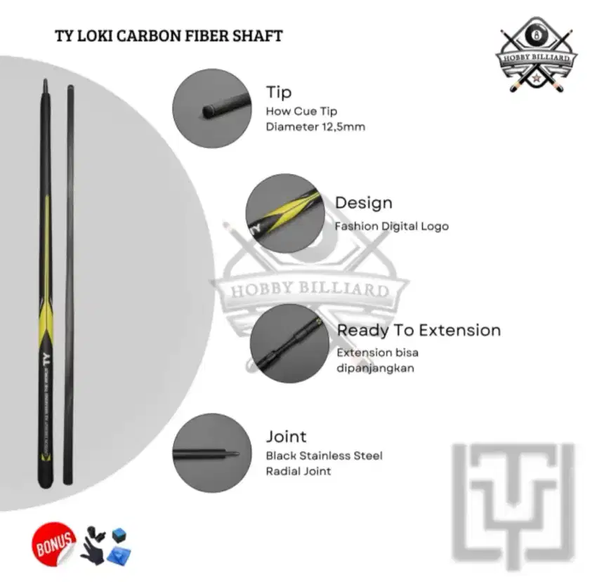 Jual Stik Billiard bekas TY Loki Carbon Fiber Shaft