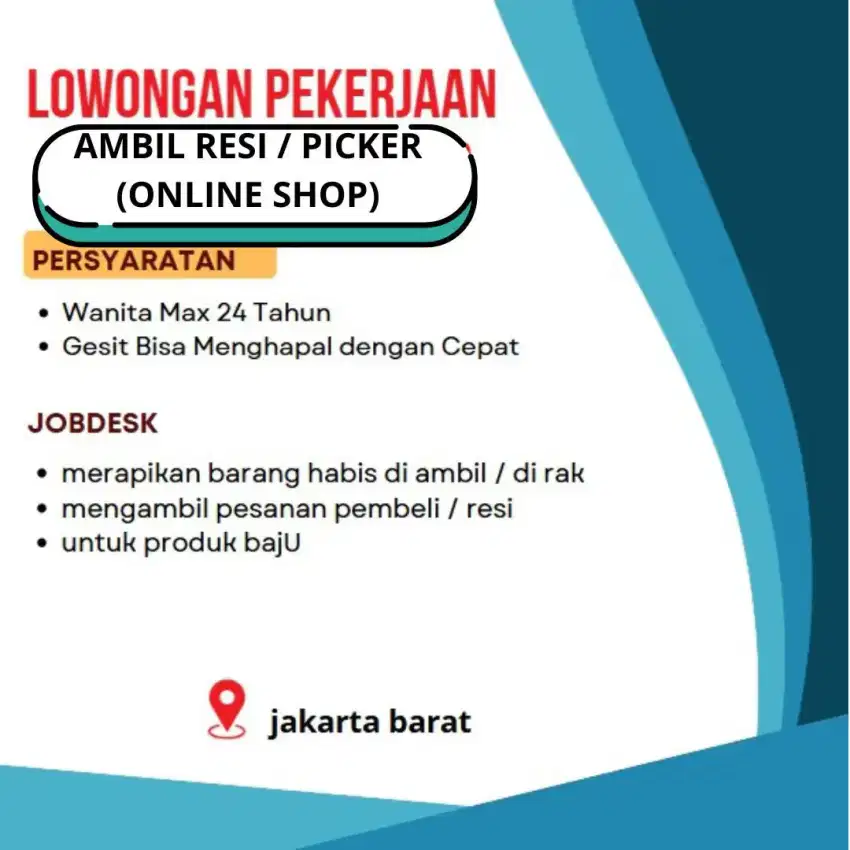 LOWONGAN KERJA PENGAMBILAN BARANG/RESI DI ONLINE SHOP