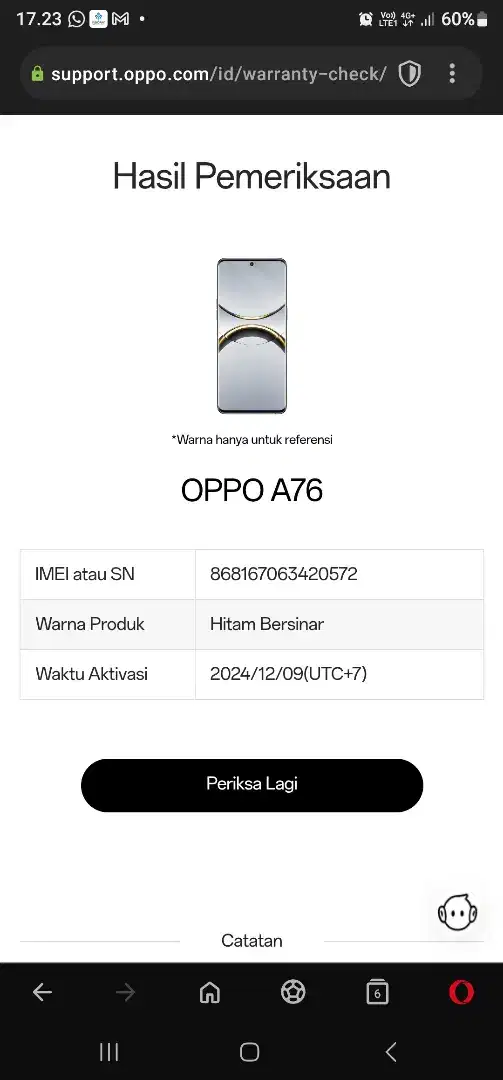 Opo A76 6/128 Like new 1 bulan pakai