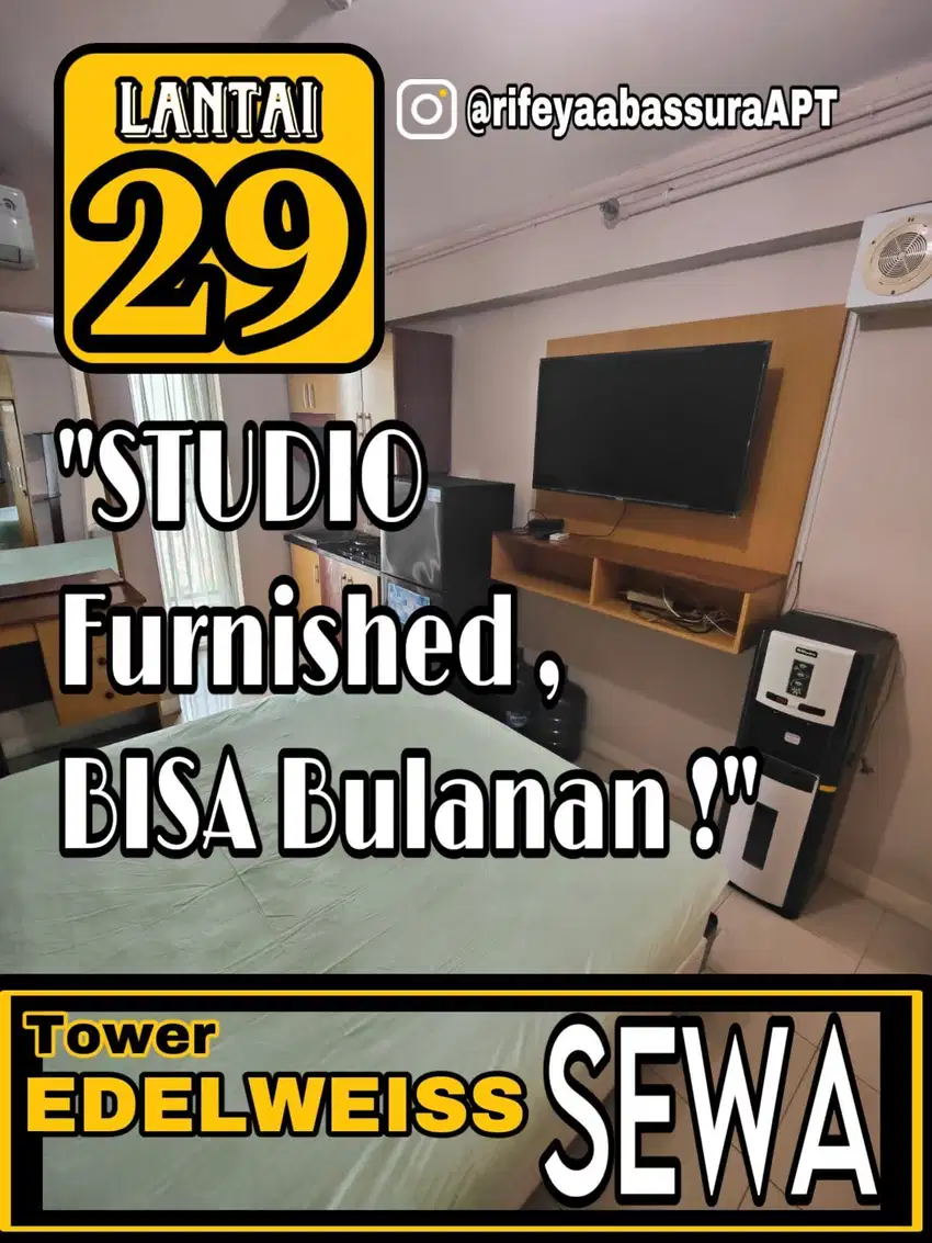 DISEWAKAN STUDIO FURNISH APARTEMEN BASSURA CITY EDELWEISS FREE IPL