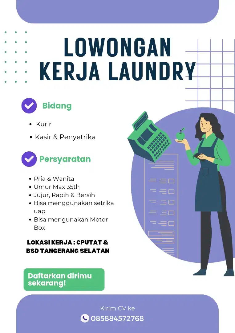 Lowongan Kerja Laundry (Kurir & Kasir)