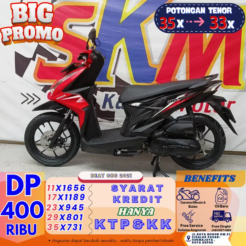 (beat tahun 2021 dp:400 1hr bawa plng motor syrt kk dan ktp)