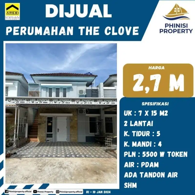 DIJUAL RUMAH DI PERUMAHAN THE CLOVE, TANJUNG BUNGA