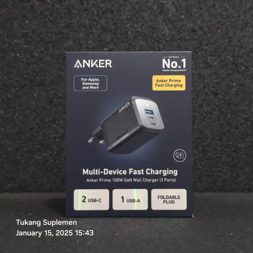 Wall Charger Anker Ganprime A2343 100 Watt 3 Port 2C+1U Garansi Resmi