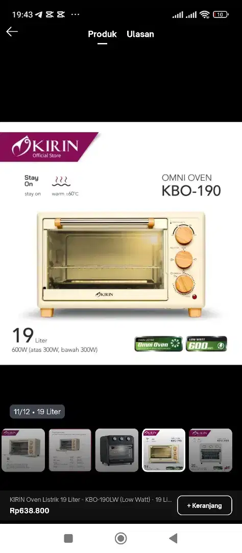 Oven listrik 19l