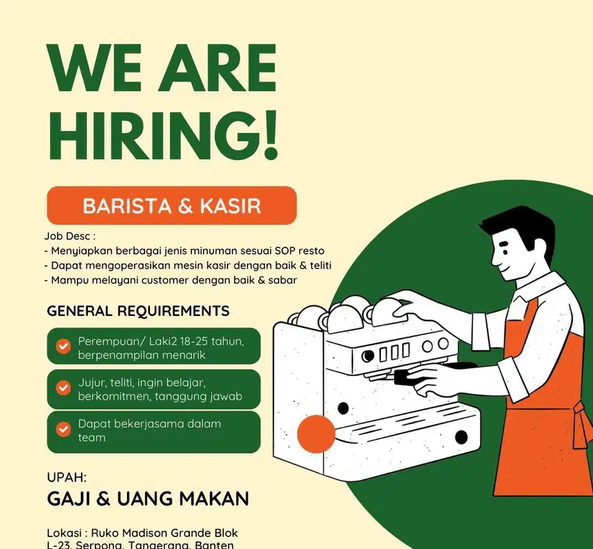 LOWONGAN PEKERJAAN BARISTA CAFE