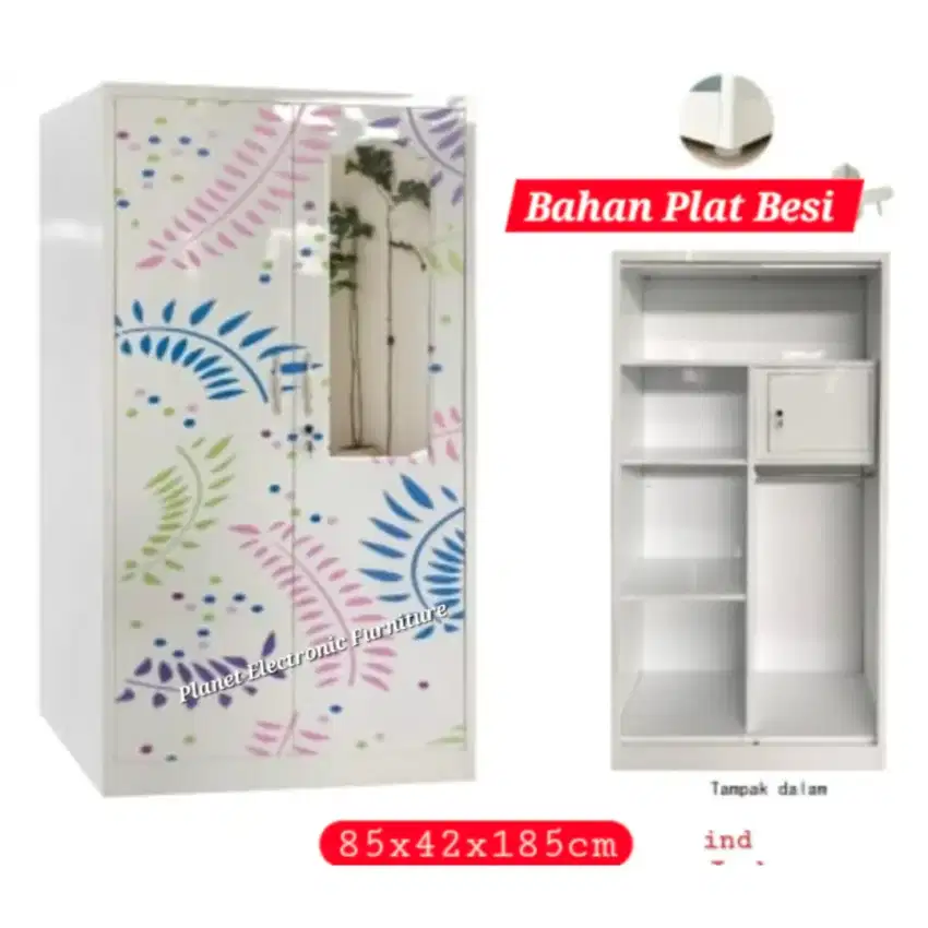 Lemari Besi Lemari Pakaian Plat besi 2pintu 85cm Lemari anti rayap