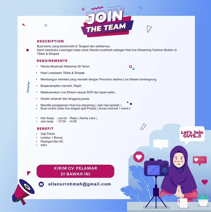 LOKER HOST LIVE TIKTOK DAN SHOPEE FASHION MUSLIM