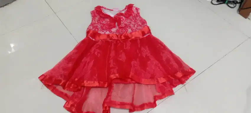 Dress Anak Warna Merah Uk S untuk umur 1 - 3 tahun