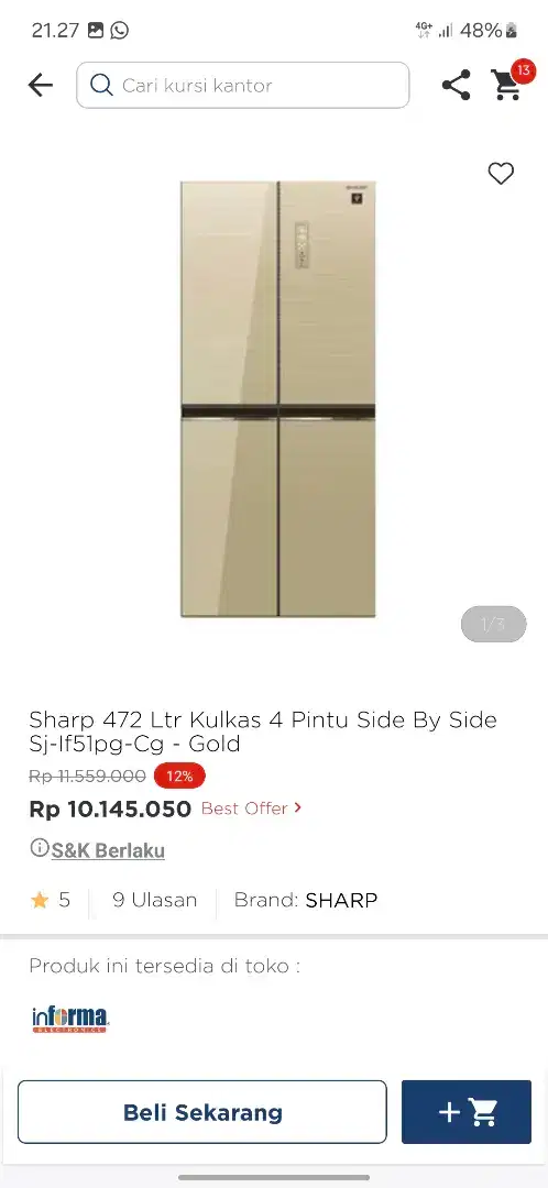 Promo kulkas sharp 4 pintu garansi 10 tahun