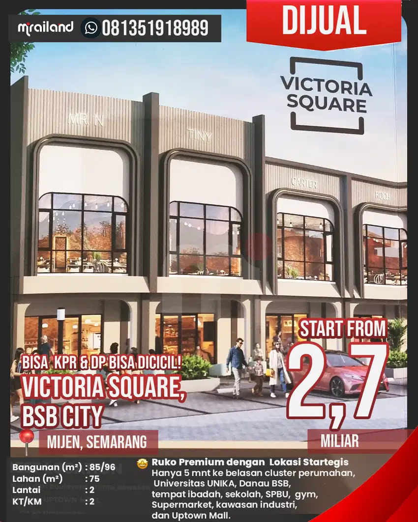 Dijual Ruko Strategis KPR Victoria Square BSBCity Mijen Semarang