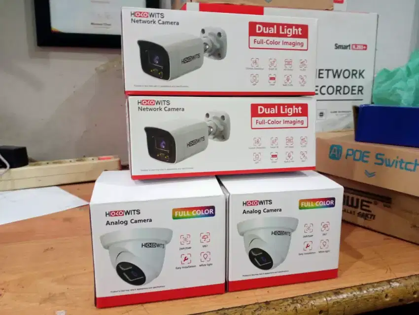 Paket cctv holowits 8 ch 4 camera full color 2mp