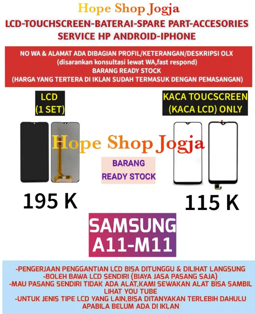 Service HP-Touchscreen-Baterai-LCD Samsung A11-M11 (sudah+pasang)