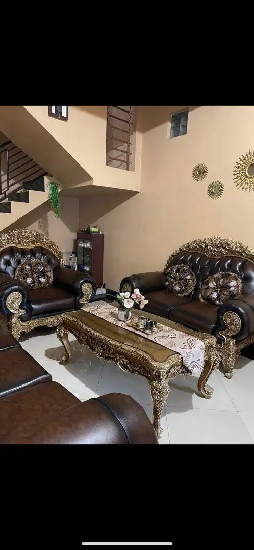 sofa set 3 2 1 + meja bahan kayu jati