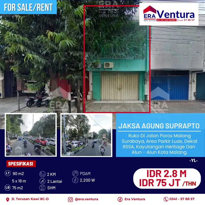 Ruko Di Jalan Poros Malang - Surabaya, Dekat RSSA