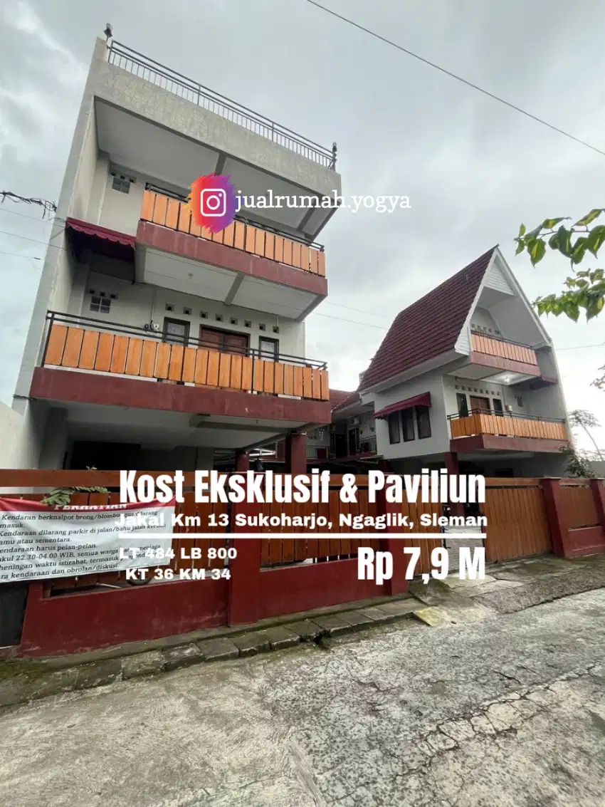 Kost Eksklusif 32 kamar dan Paviliun 4 kamar dekat UII Jakal