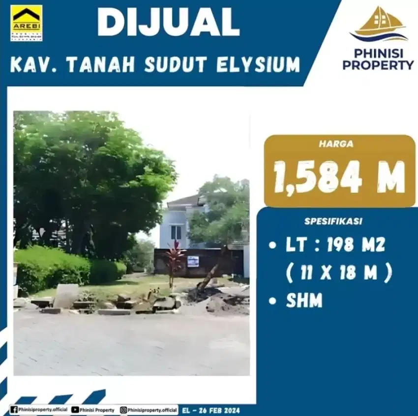 DIJUAL Kavling Sudut Luas di Elysium Tanjung Bunga