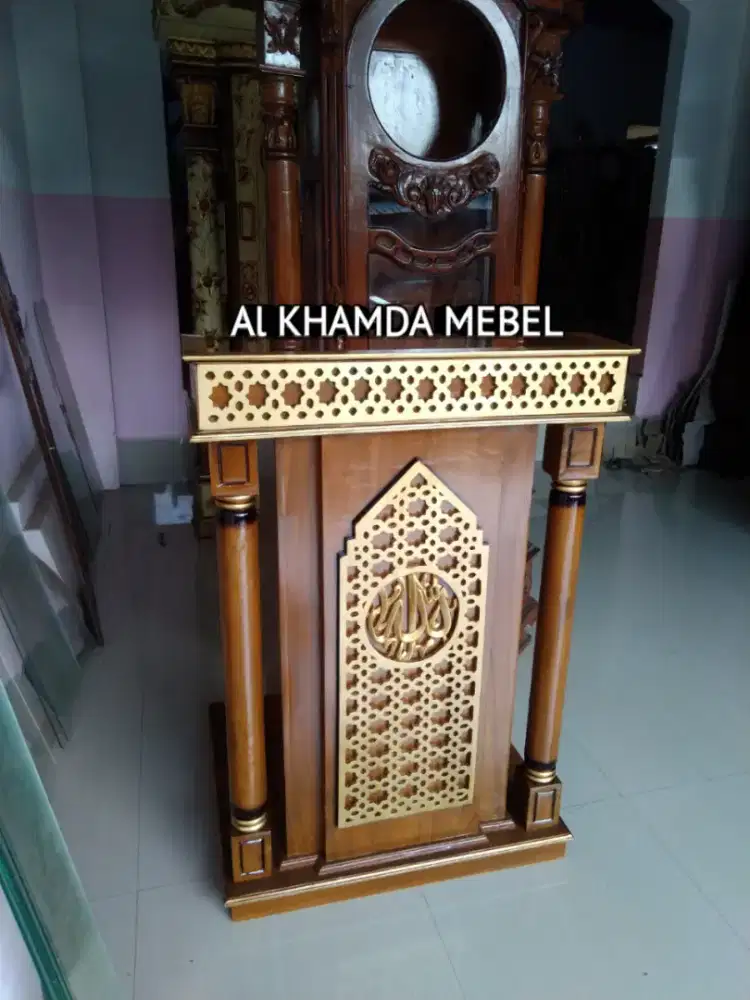 Mimbar masjid mushola bahan kayu jati minimalis