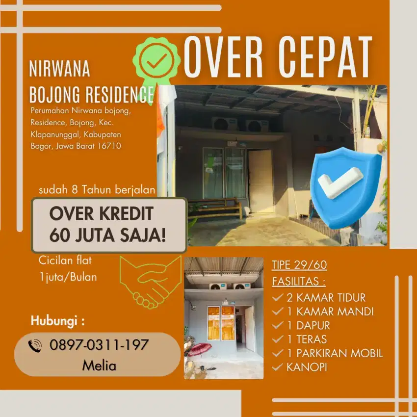 Dijual cepat/over kredit rumah type 29/60