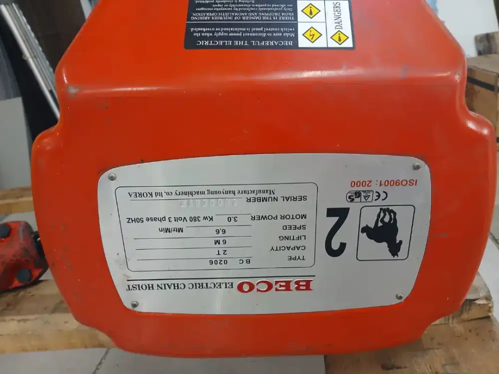 BECO ELECTRIC CHAIN HOIST Korea 2ton+Rantai 30meter.Baru100%.Jual Rugi