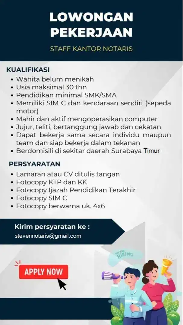 Dicari Pegawai Kantor Notaris