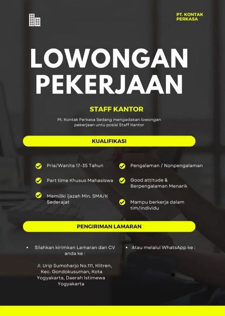 Lowongan kerja staff kantor