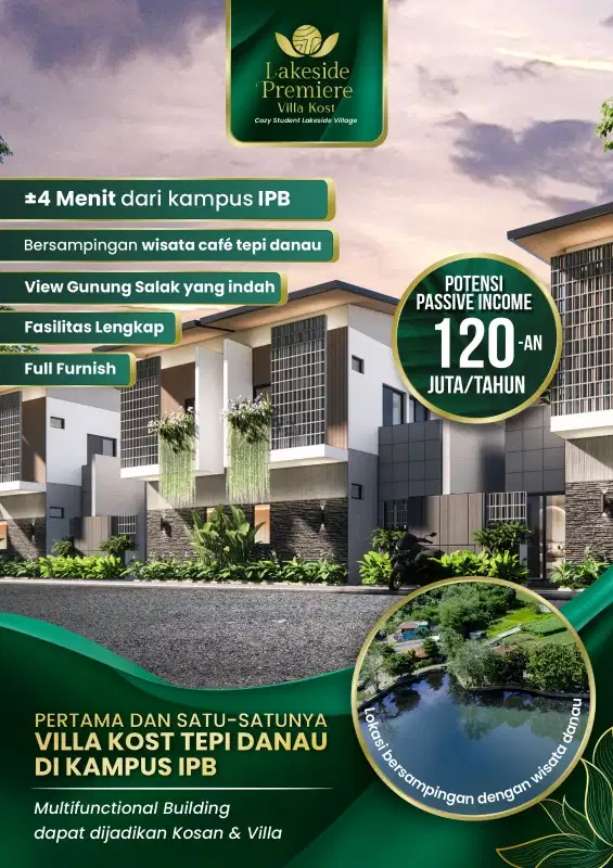 Jual Villa Kost Premium Tepi Danau Dekat Kampus IPB