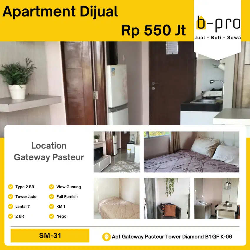 Jual Apartment Gateway Pasteur Lantai 7 Tower Jade Murah