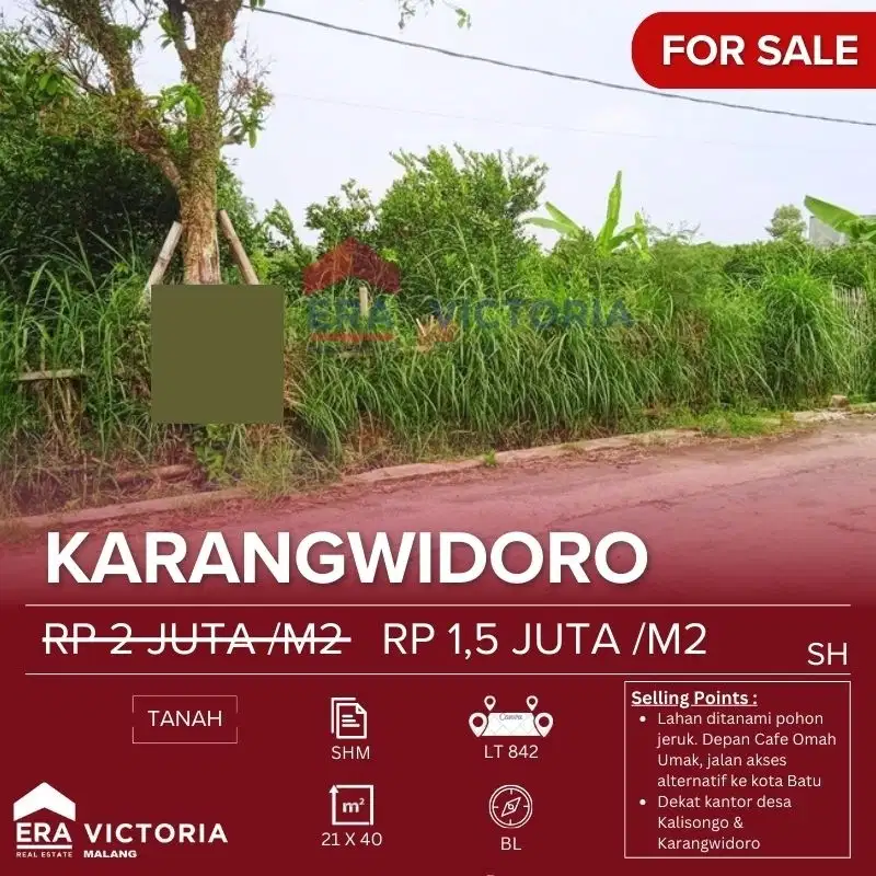 Tanah murah dijual di karangwidoro petungsewu Dau Malang