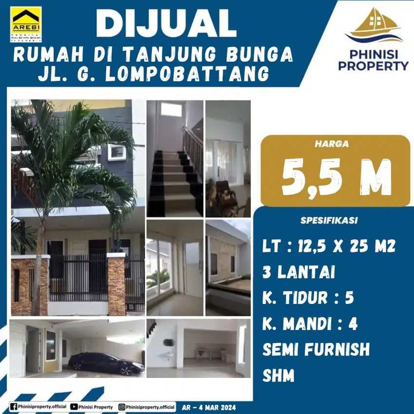 DIJUAL Rumah Besar Semi Furnish di Jl. G.Lompobattang Tanjung Bunga