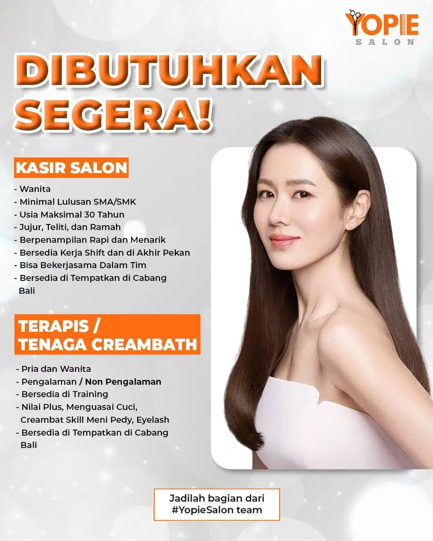 YOPIE SALON MEMBUTUHKAN KASIR DAN TENAGA CREAMBATH