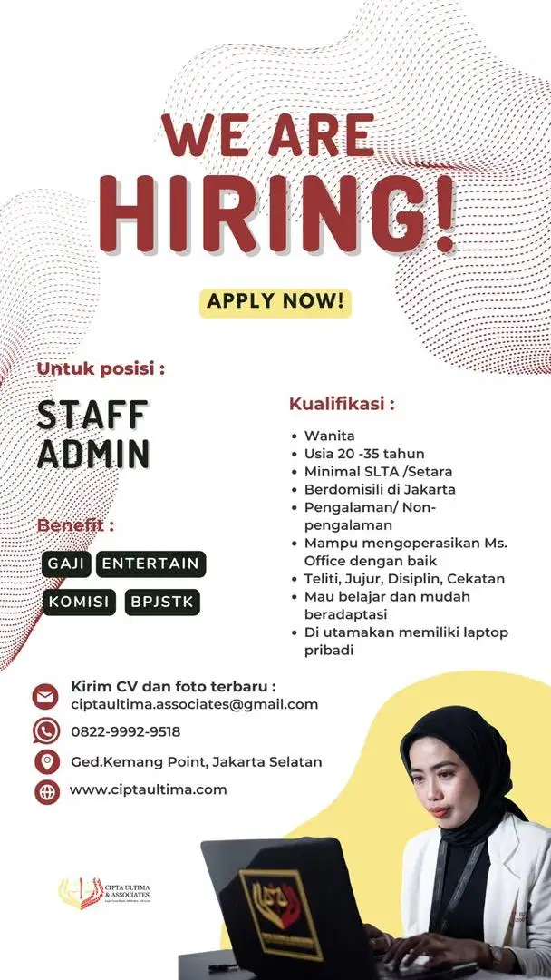 Dibutuhkan staff admin kantor