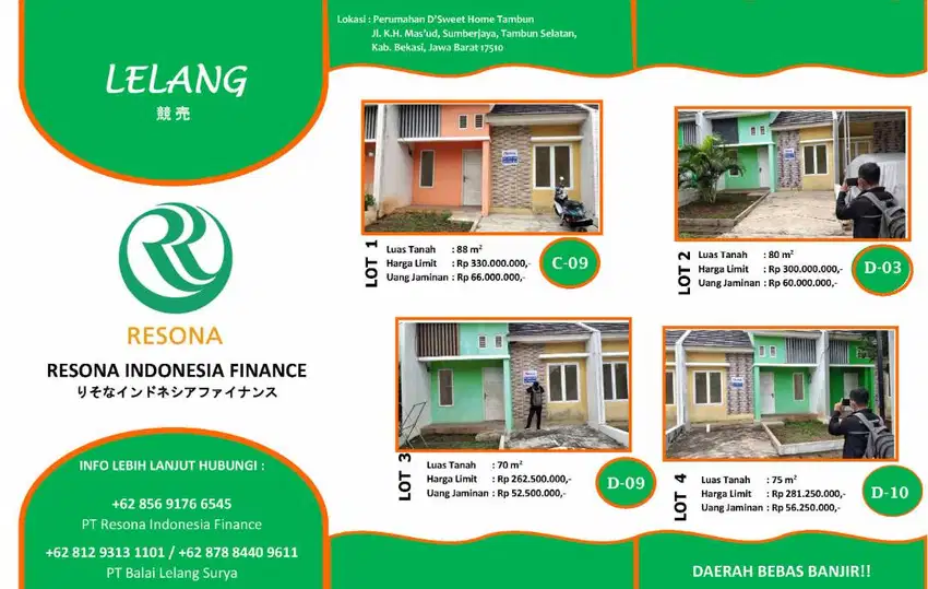 DI JUAL LELANG 8 Unit Rumah D'Sweet Home Tambun Bekasi