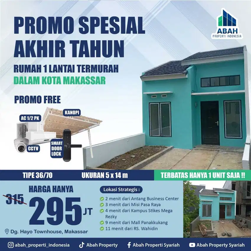 Rumah Premium type 36/70  bebas banjir,11 menit dari Mall Panakukkang