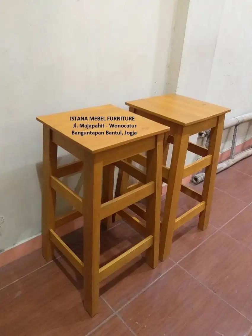 Kursi Makan Cafe Tamu Barstool Bar Kotak Tinggi Tanpa Sandaran Kayu #B