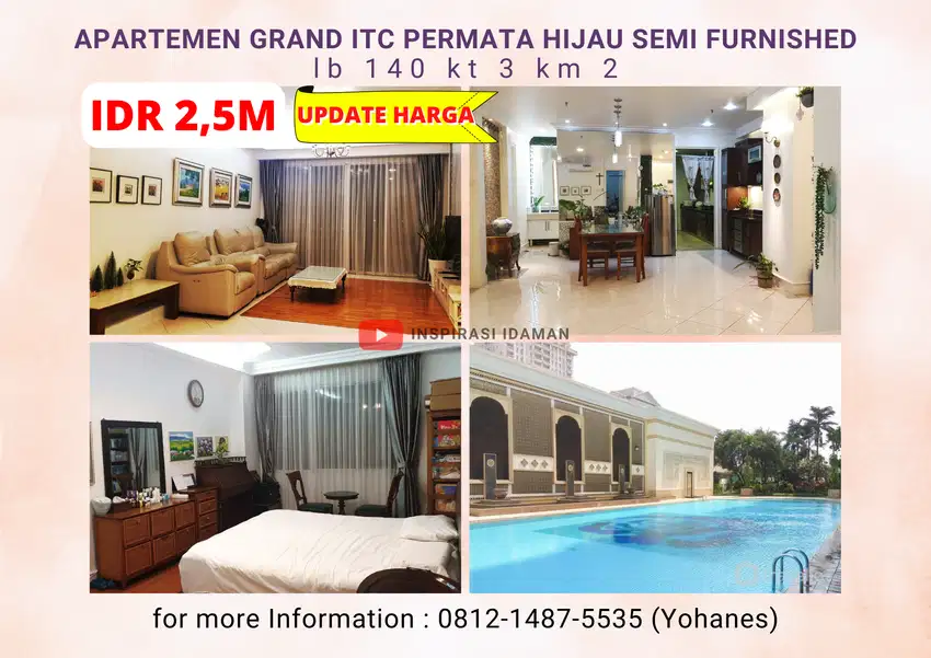 Apartemen 140 m2 Grand Itc Permata Hijau Semi Furnished 3br