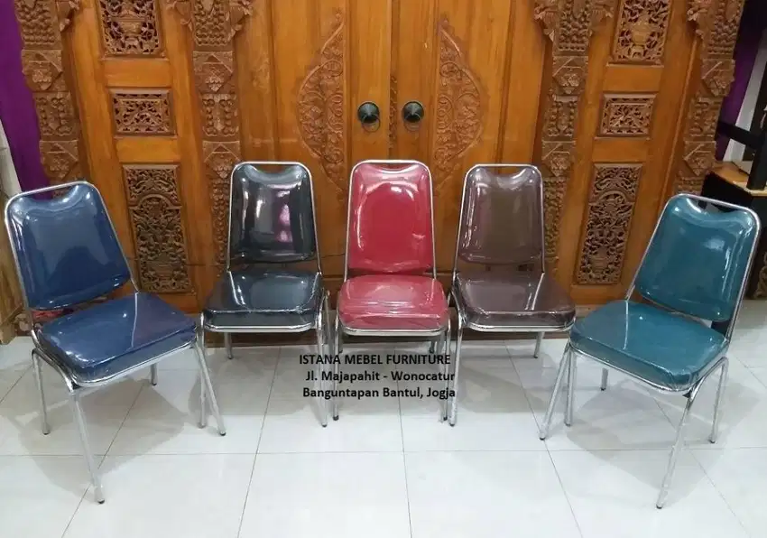 Kursi Susun Rapat Kerja Kantor Tamu Belajar Biru Sandaran Busa Besi #B