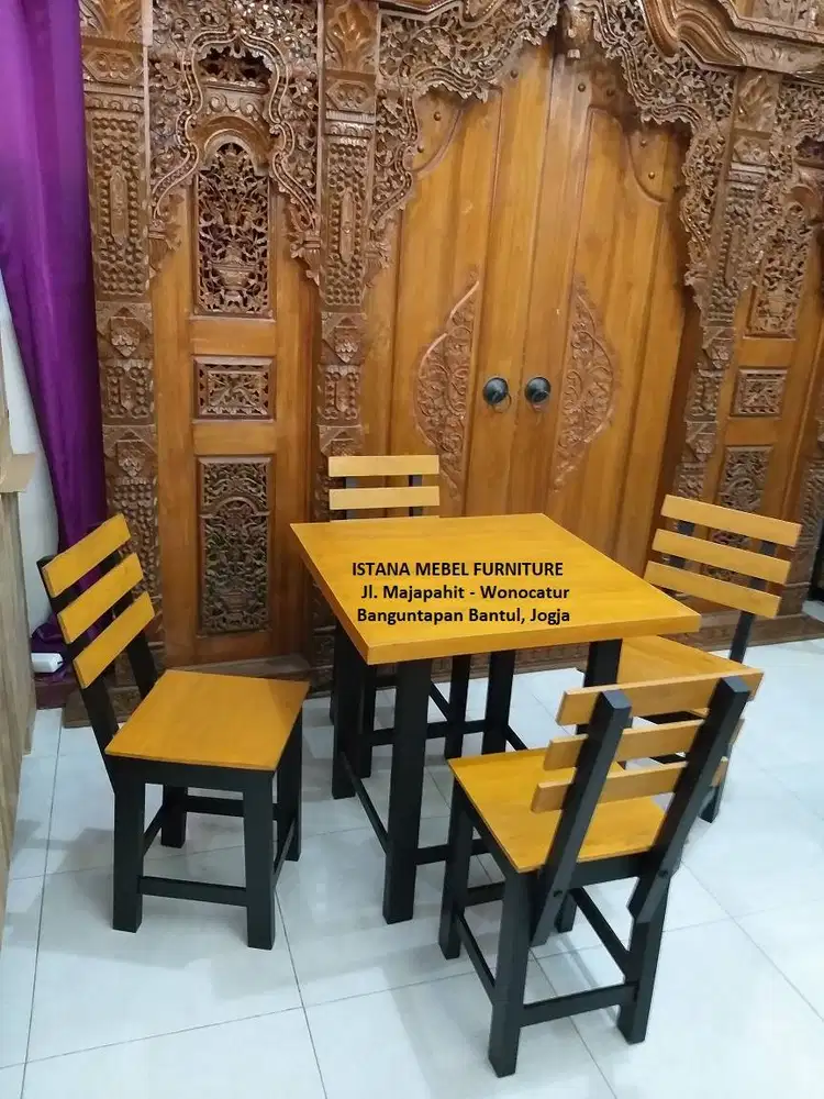Paket Set Meja Kotak 4 Kursi Sandaran Warung Rumah Makan Cafe Kayu #BT