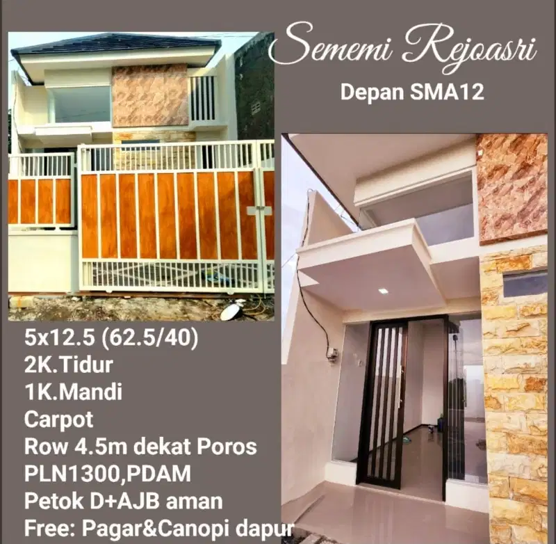 RUMAH BARU MEWAH DI SEMEMI REJOASRI DEPAN SMAN 12 SURABAYA