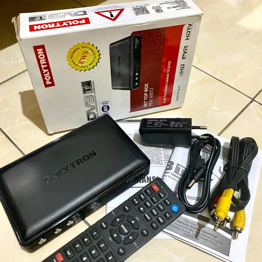 STB POLYTRON PDV 600T2 Set Top Box TV Digital Fullset DVB T2