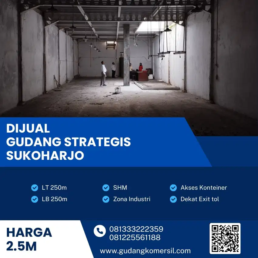 Dijual Gudang Strategis Zona Industri,Lokasi Sukoharjo 250m2 Bu!