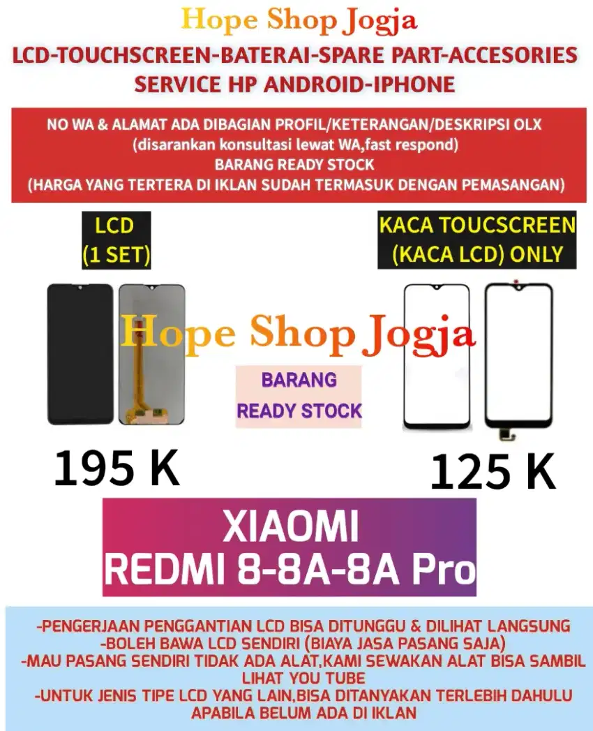 Service HP-Baterai-Touchscreen-LCD XIAOMI Redmi 8-8A-8A Pro