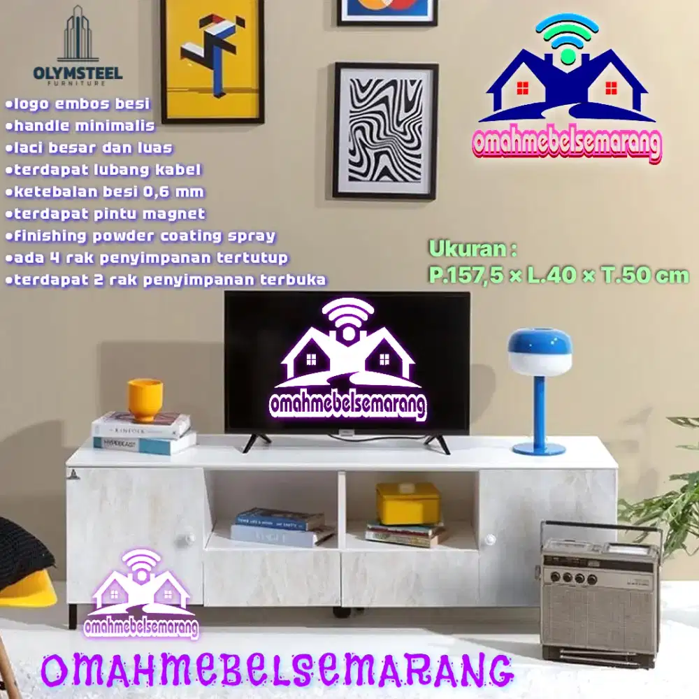 Meja Rak TV bahan besi OLYMSTEEL AVR 2L MARBLE 02 Buffet rack steel