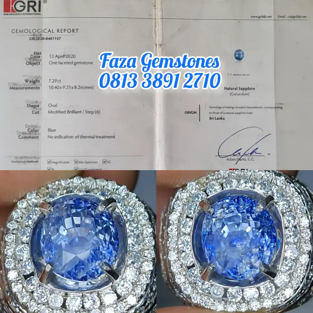 Blue Sapphire Srilanka ~7.29ct ~GRI ~No Treatment, Top Luster, glassy