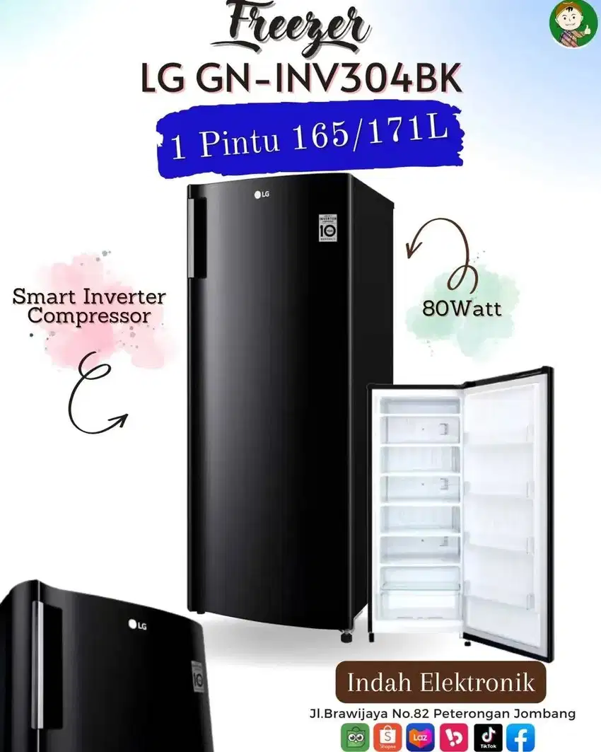 Freezer LG GN-INV304BK 1 Pintu inverter 171/165L