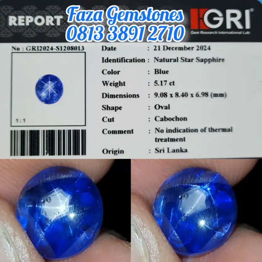 Blue Star Sapphire Srilanka No Heated~5.17ct~Metallic color,body Glass