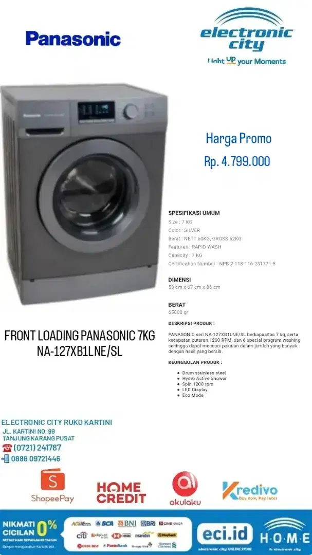 Promo mesin cuci front loading 7KG