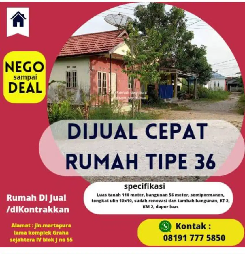 Jual cepat rumah harga discount butuh cepat