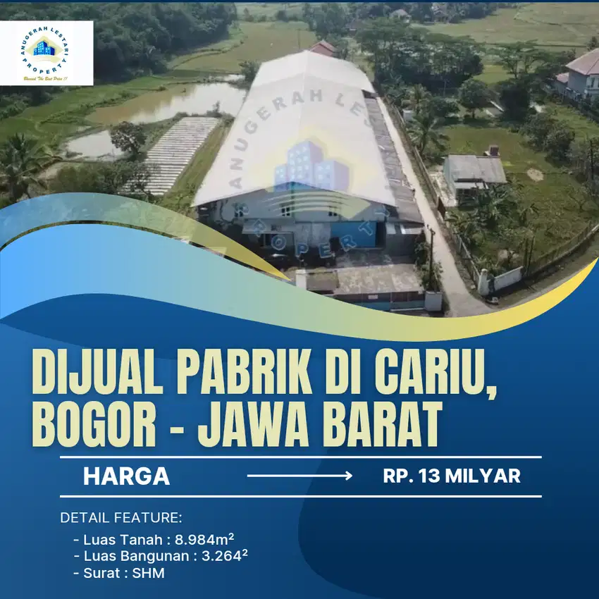 DIJUAL PABRIK ZONA INDUSTRI DI CARIU, BOGOR